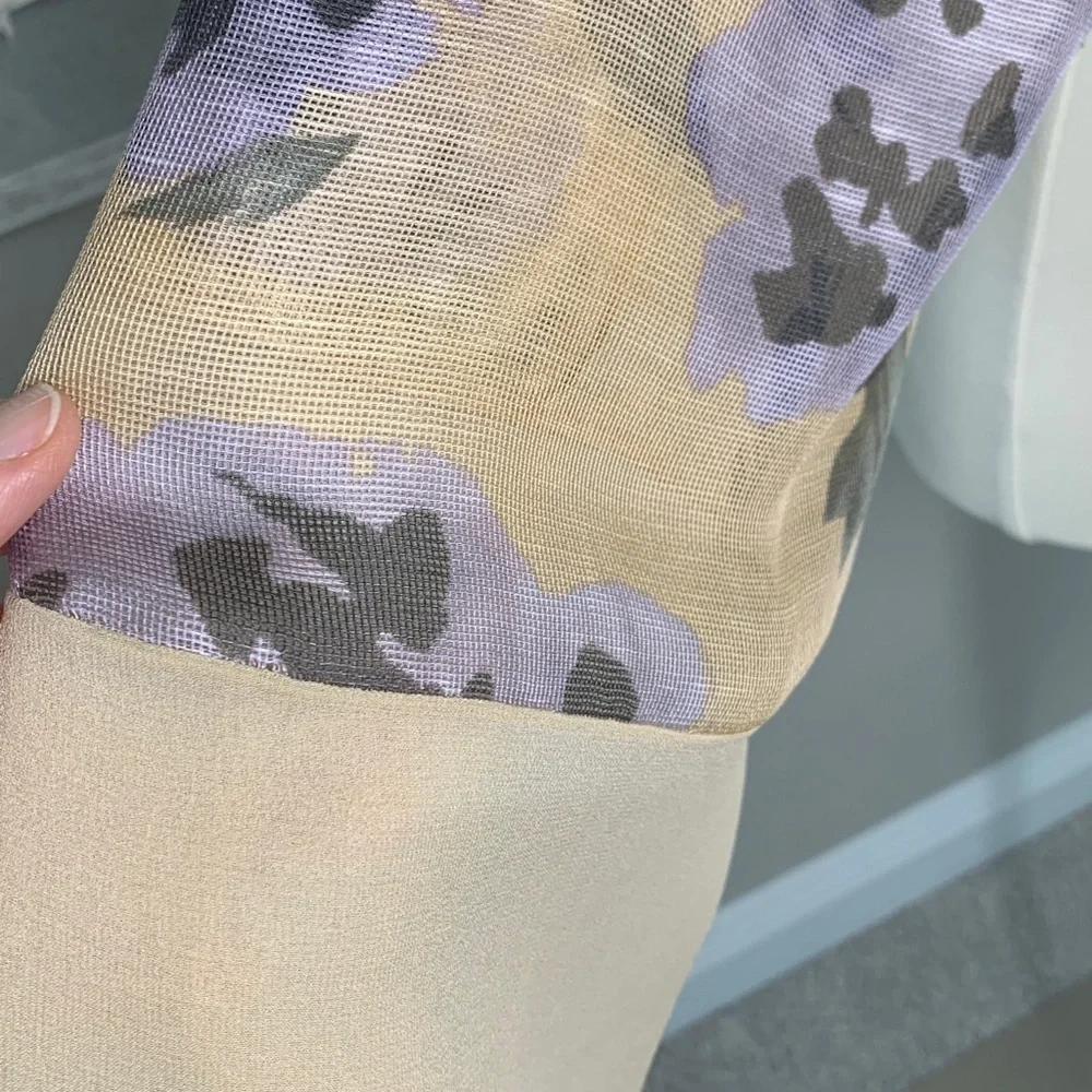 Peach scarf with purple floral, print linen and silk blend